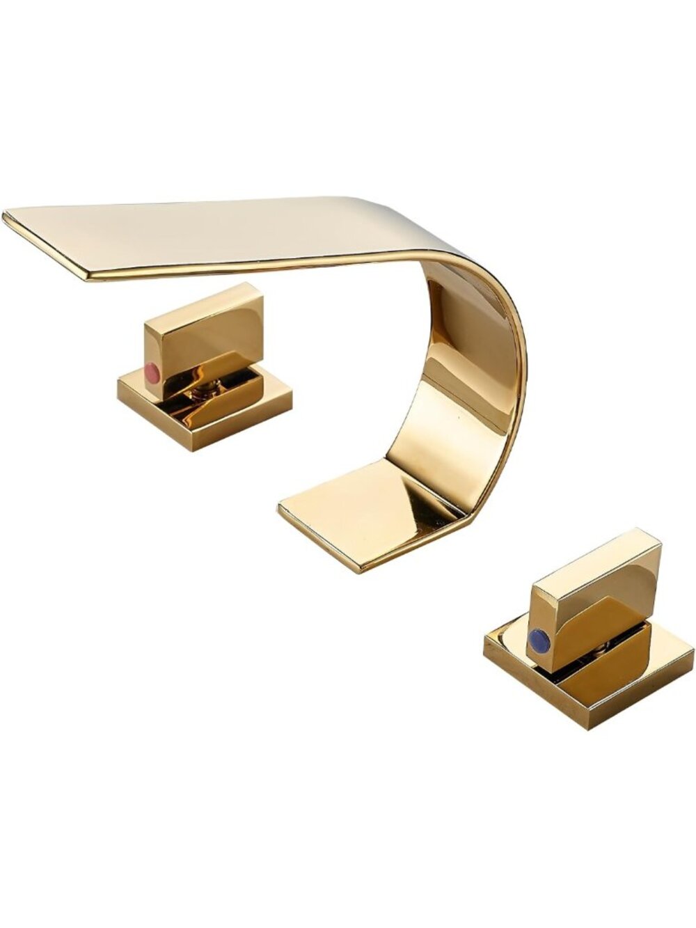 Gold 3-Hole Widespread Bathroom Faucet - Ultrathin Low Arc, Waterfall Design